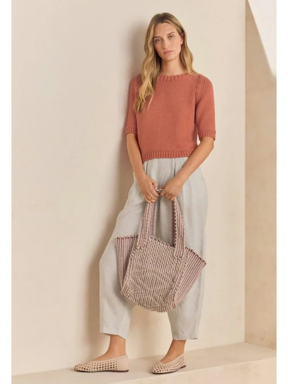 Antonello Tedde Knotted Cotton & Linen Bag in Burgundy